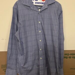 Blue Plaid Button Up‎ Long Sleeve Shirt Professional Casual